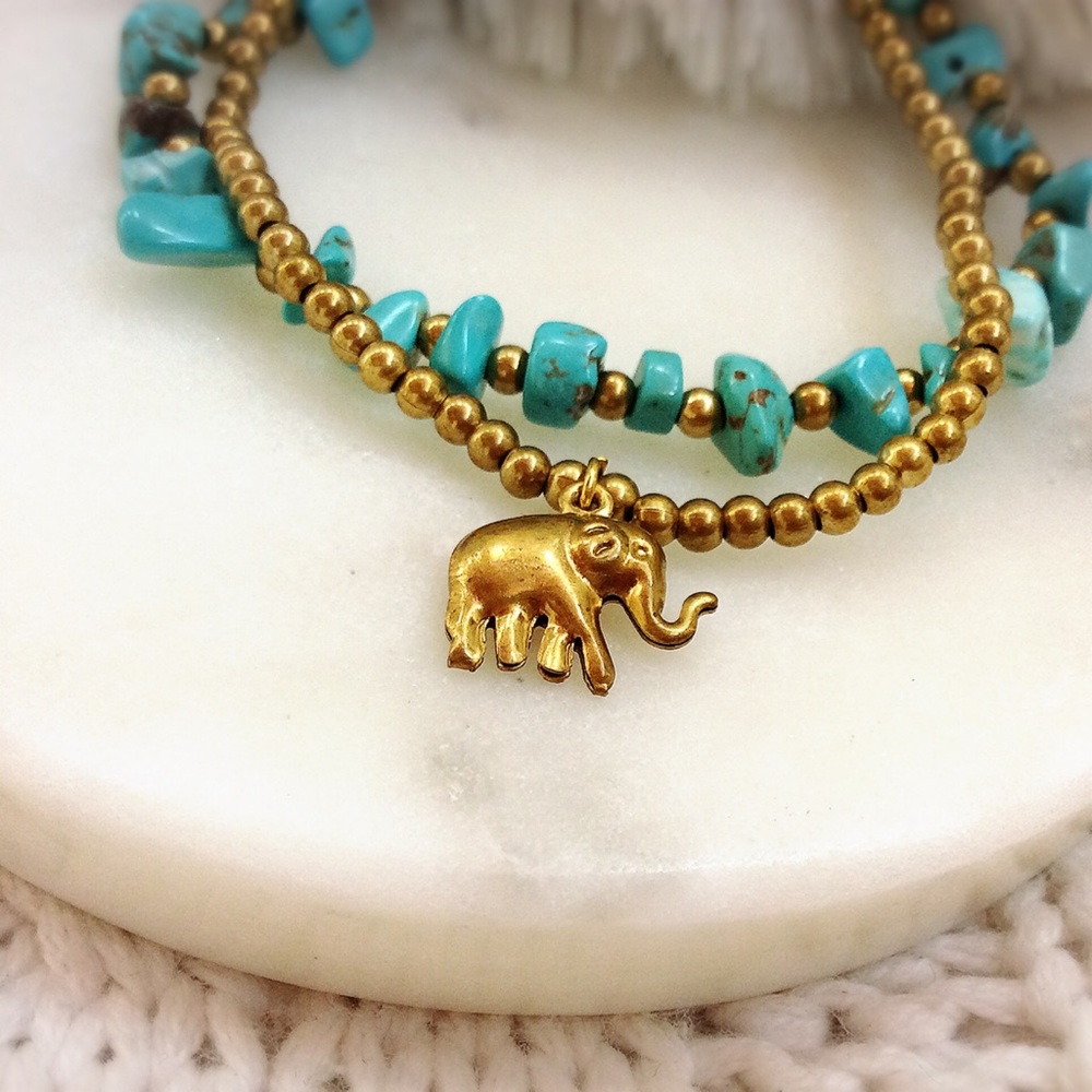 🐘 Elephant Turquoise & Brass Bracelet 🐘 - Picture 3 of 7